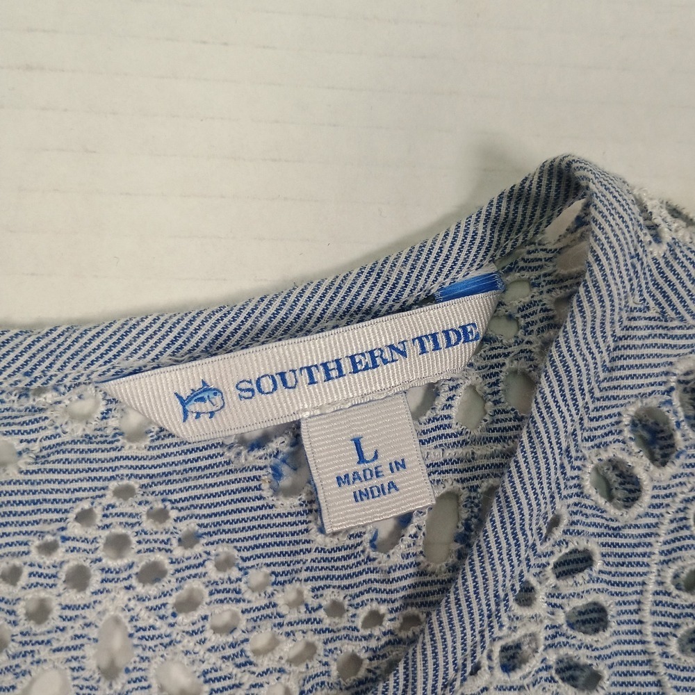 Southern Tide Cotton Blue White Alice Embroidery Sleeveless Tank Dress Large - Picture 4 of 7